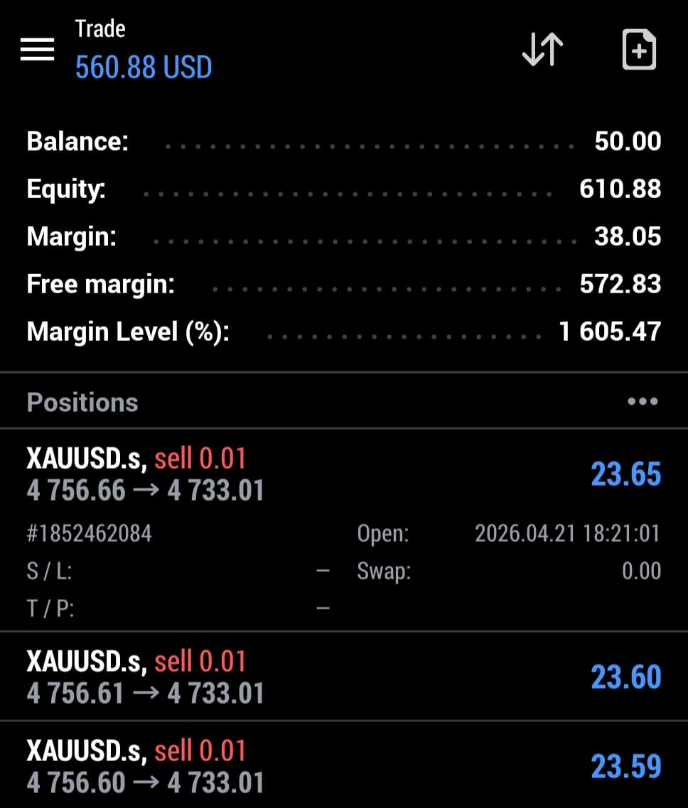 PythonX live MT5 trading result on a real account
