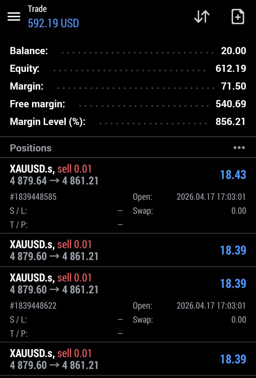 PythonX live MT5 trading result on a real account