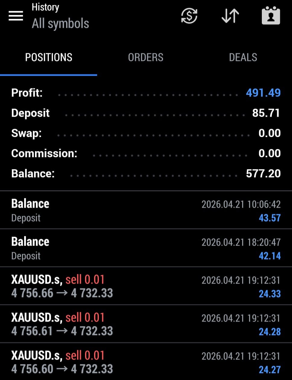PythonX live MT5 trading result on a real account