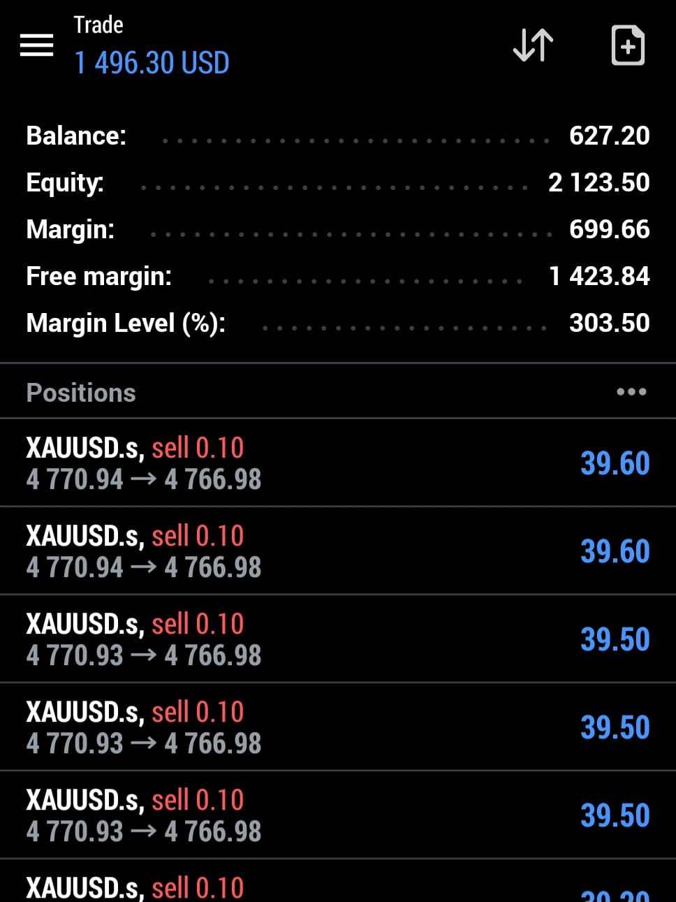 PythonX live MT5 trading result on a real account