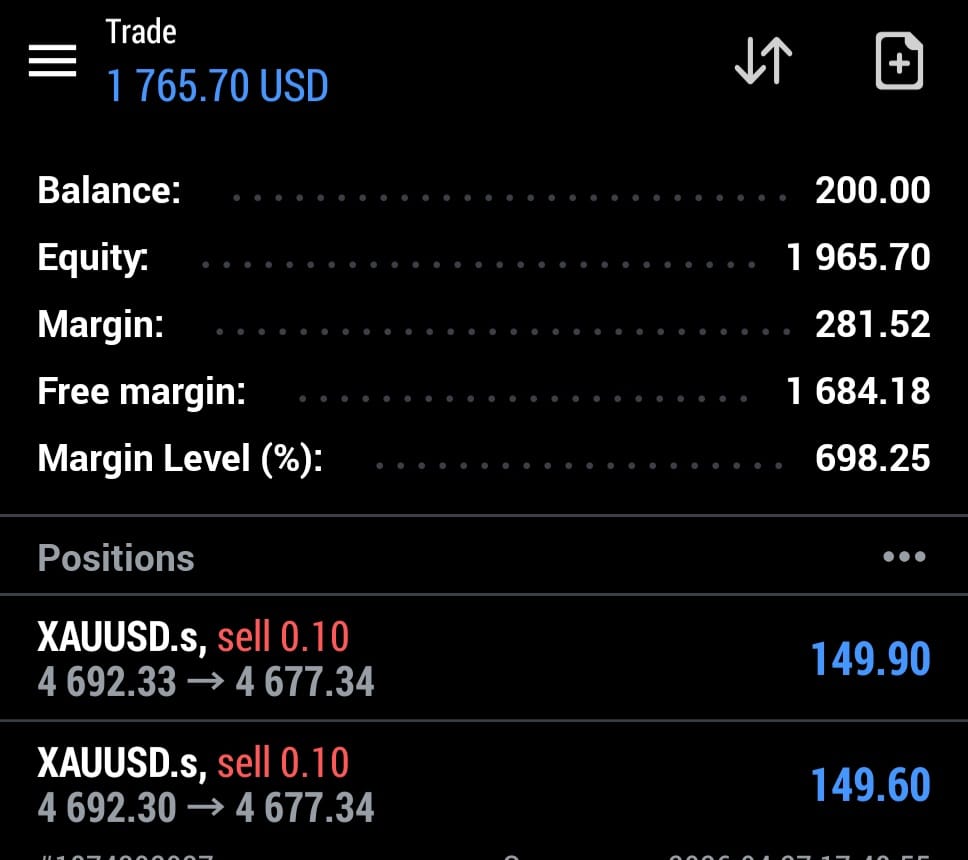 PythonX live MT5 trading result on a real account