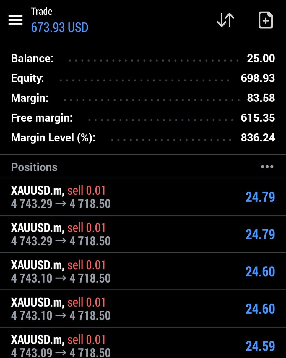 PythonX live MT5 trading result on a real account