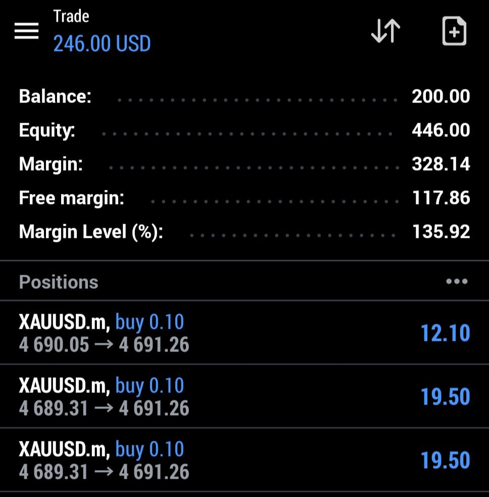 PythonX live MT5 trading result on a real account
