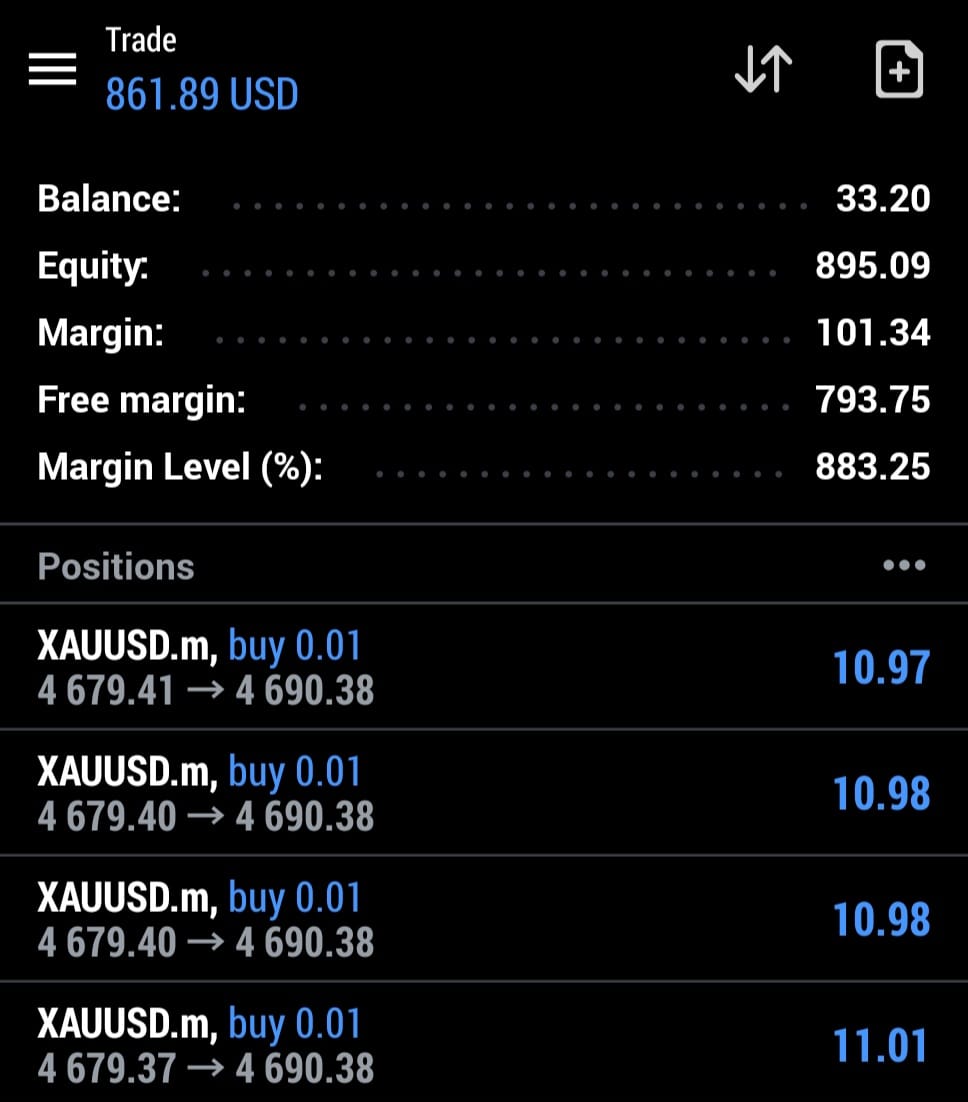 PythonX live MT5 trading result on a real account