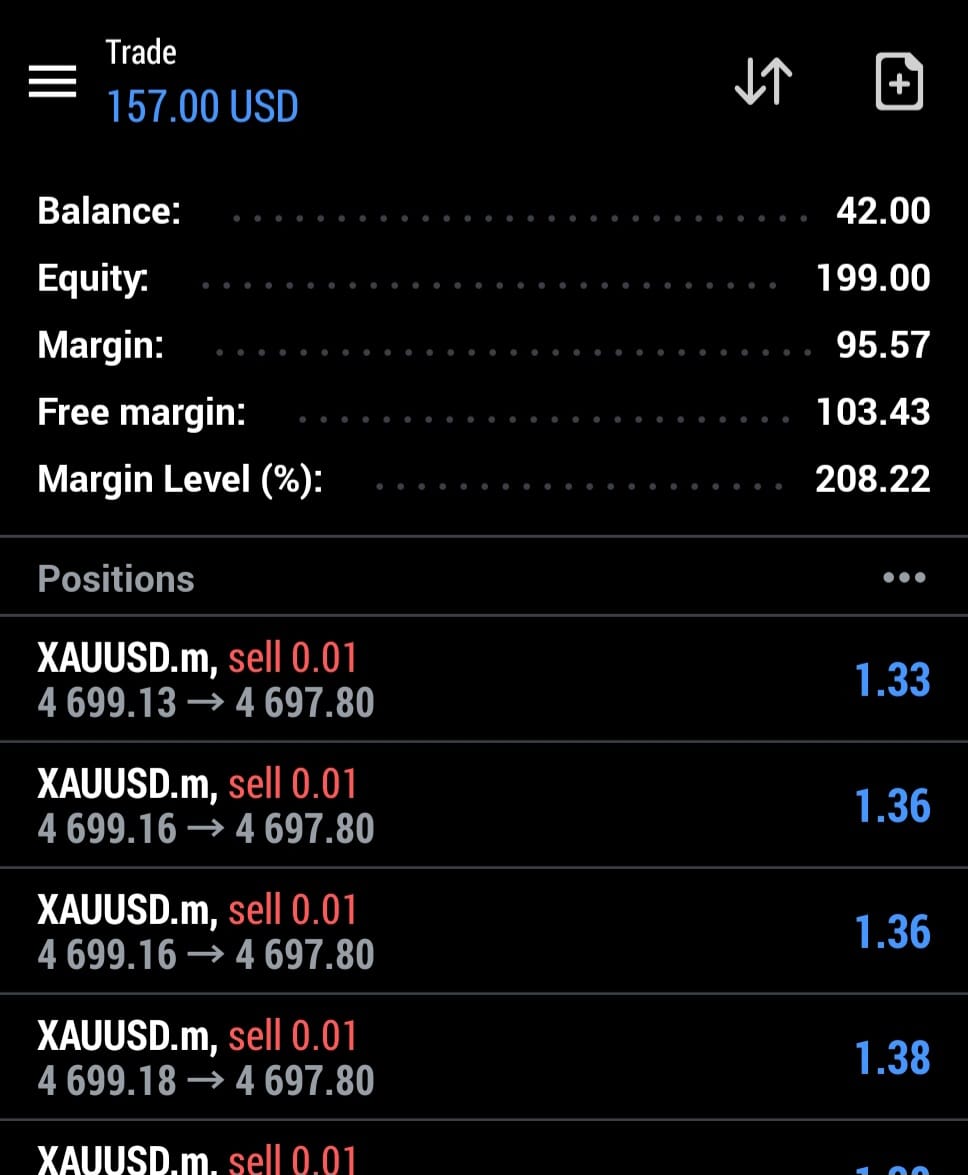 PythonX live MT5 trading result on a real account