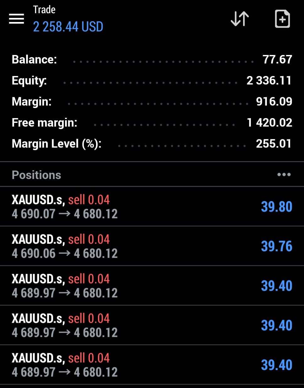 PythonX live MT5 trading result on a real account