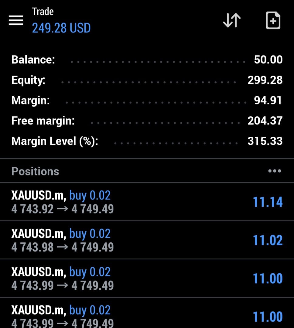 PythonX live MT5 trading result on a real account