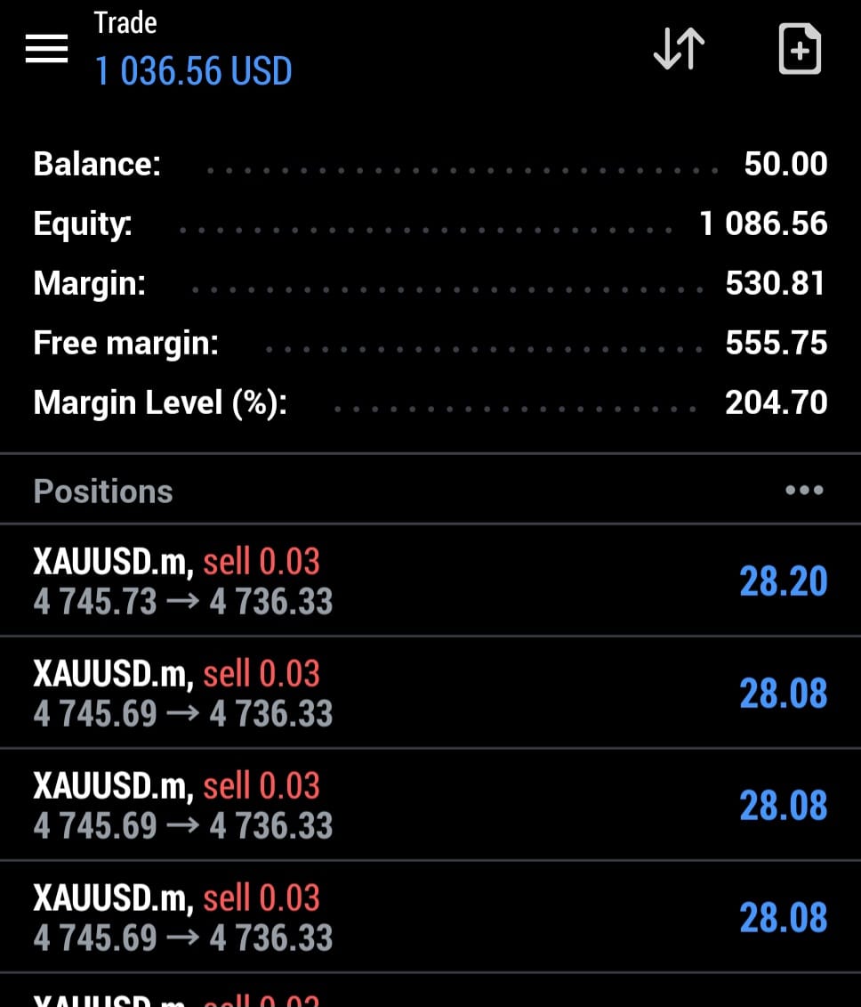 PythonX live MT5 trading result on a real account