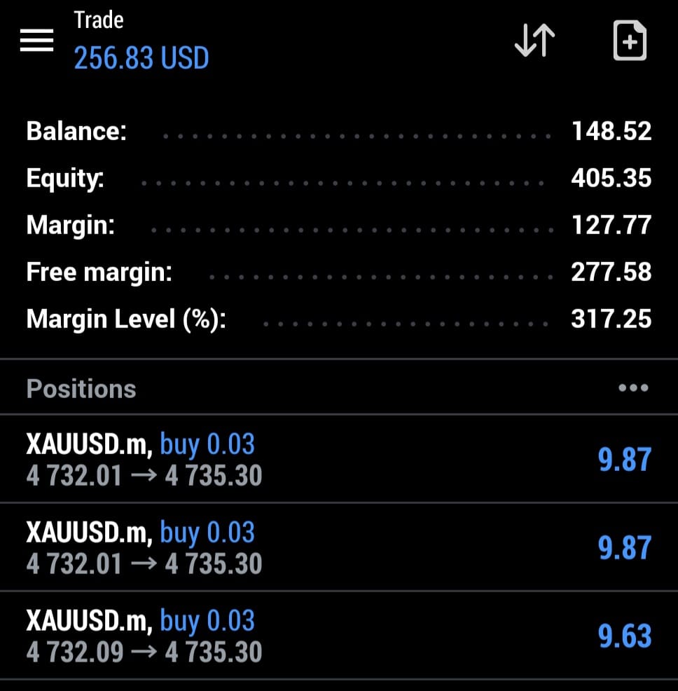 PythonX live MT5 trading result on a real account