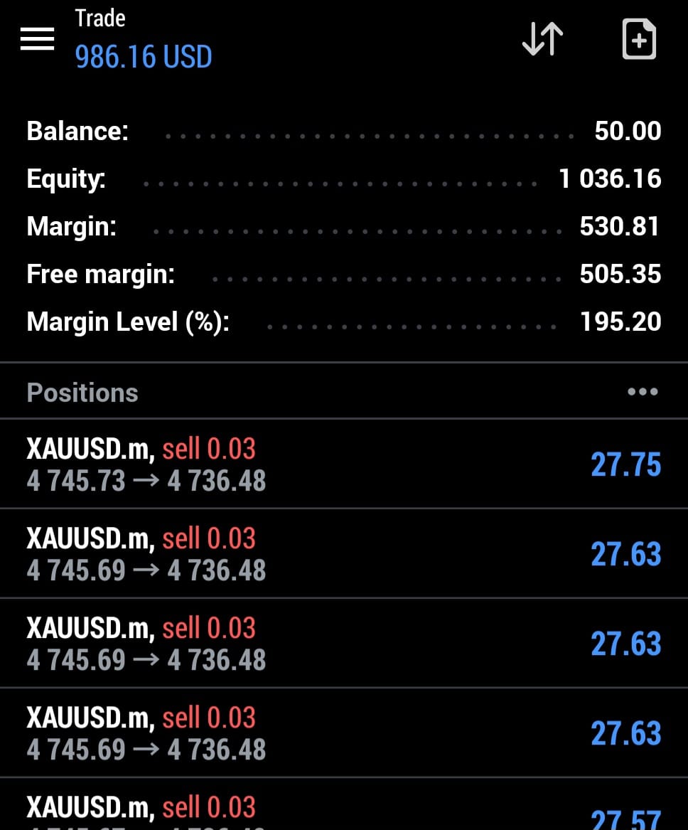 PythonX live MT5 trading result on a real account