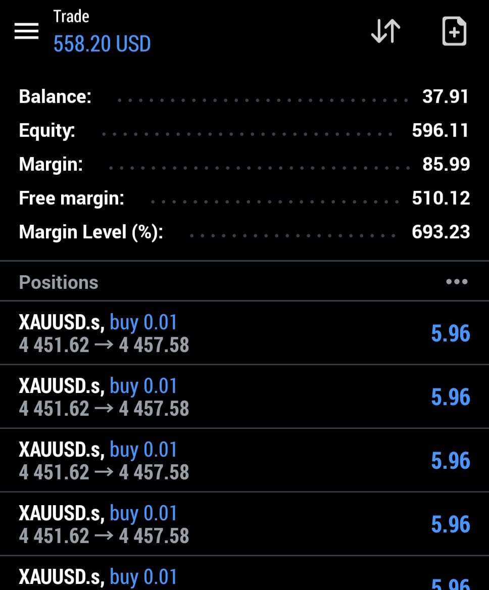 PythonX live MT5 trading result on a real account