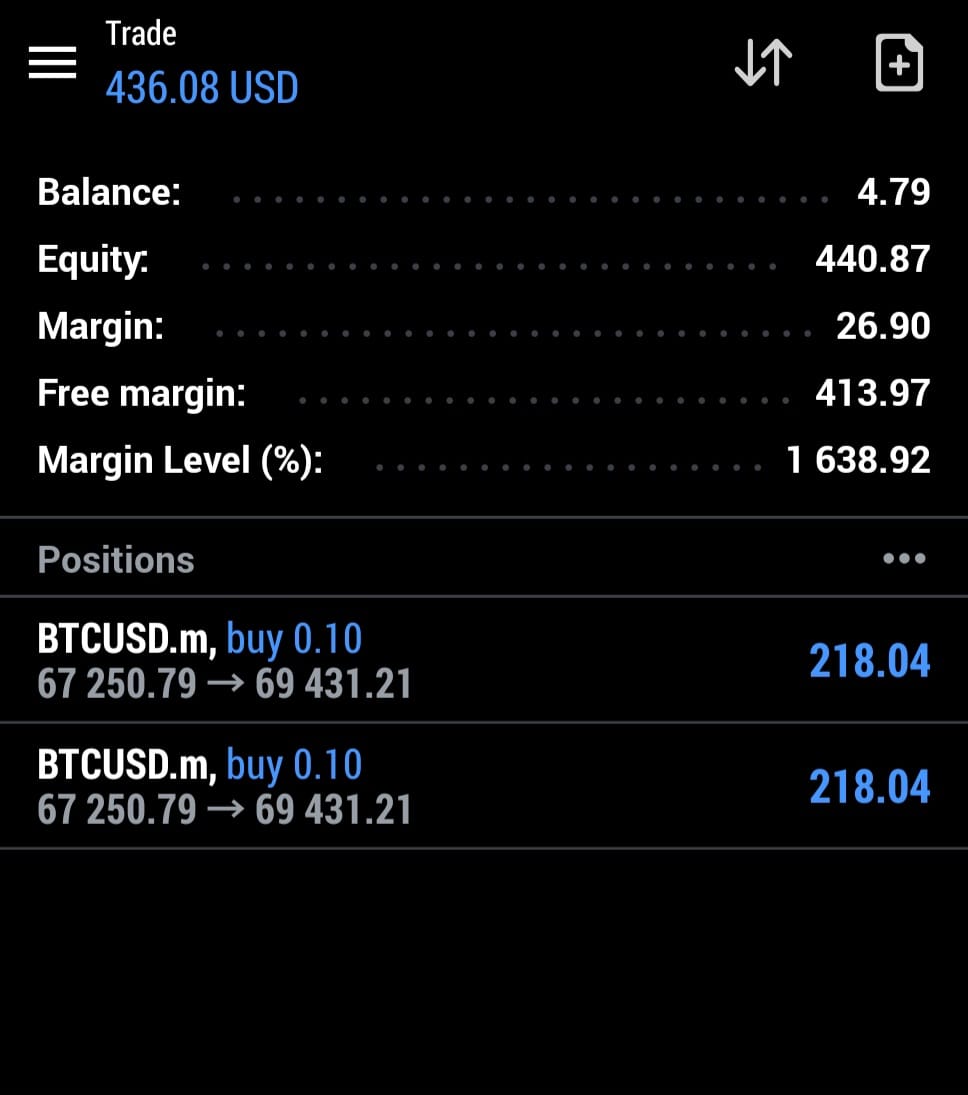 PythonX live MT5 trading result on a real account