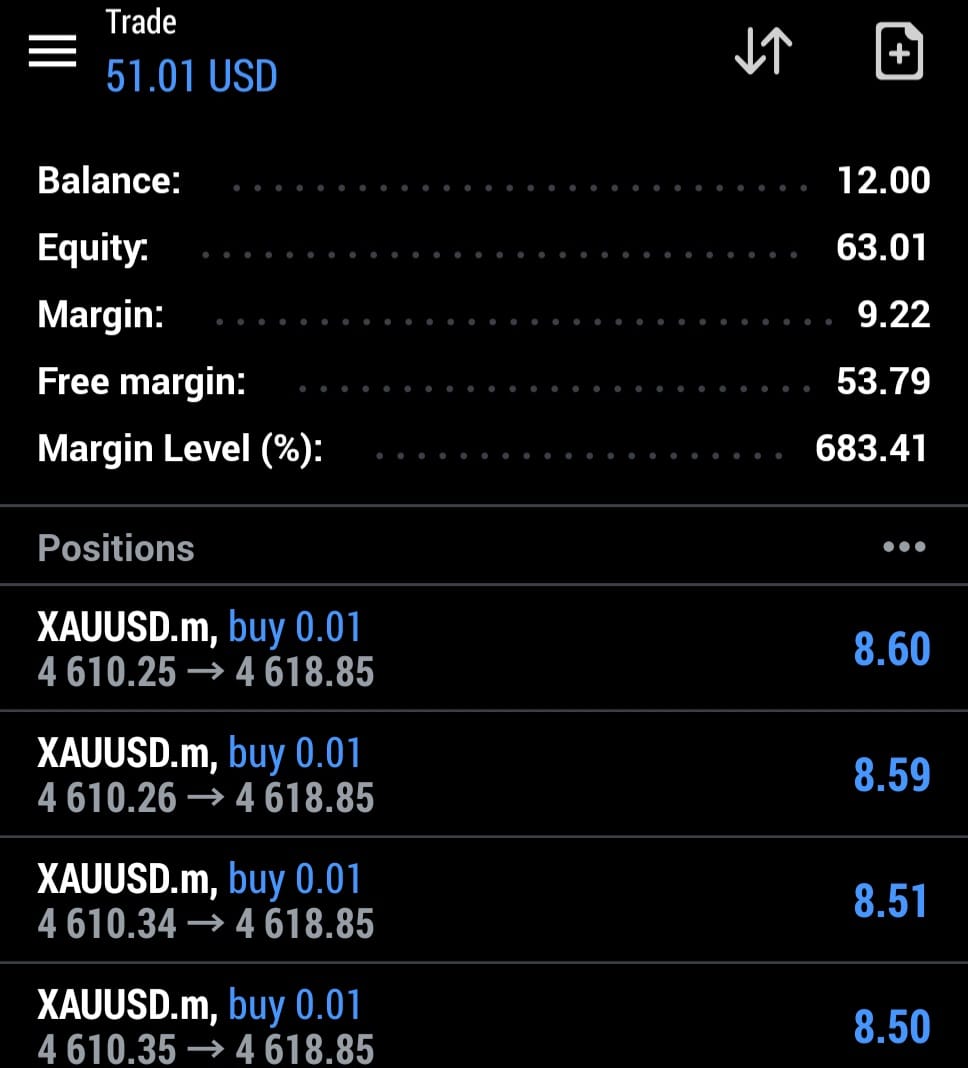 PythonX live MT5 trading result on a real account